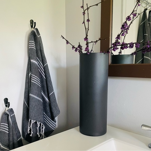 Hand towel set of 2. Charcoal and White Stripes. 100% Turkish Cotton - Picture 3 of 4